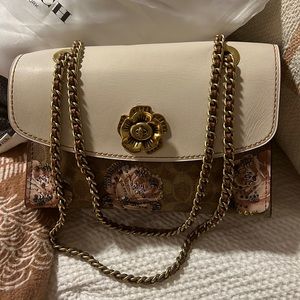Coach cross body chain strap floral/white purse
